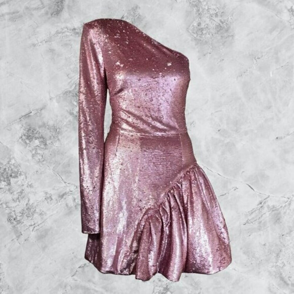 Retrofete Tia Sequin Mini Dress in Pearl Pink